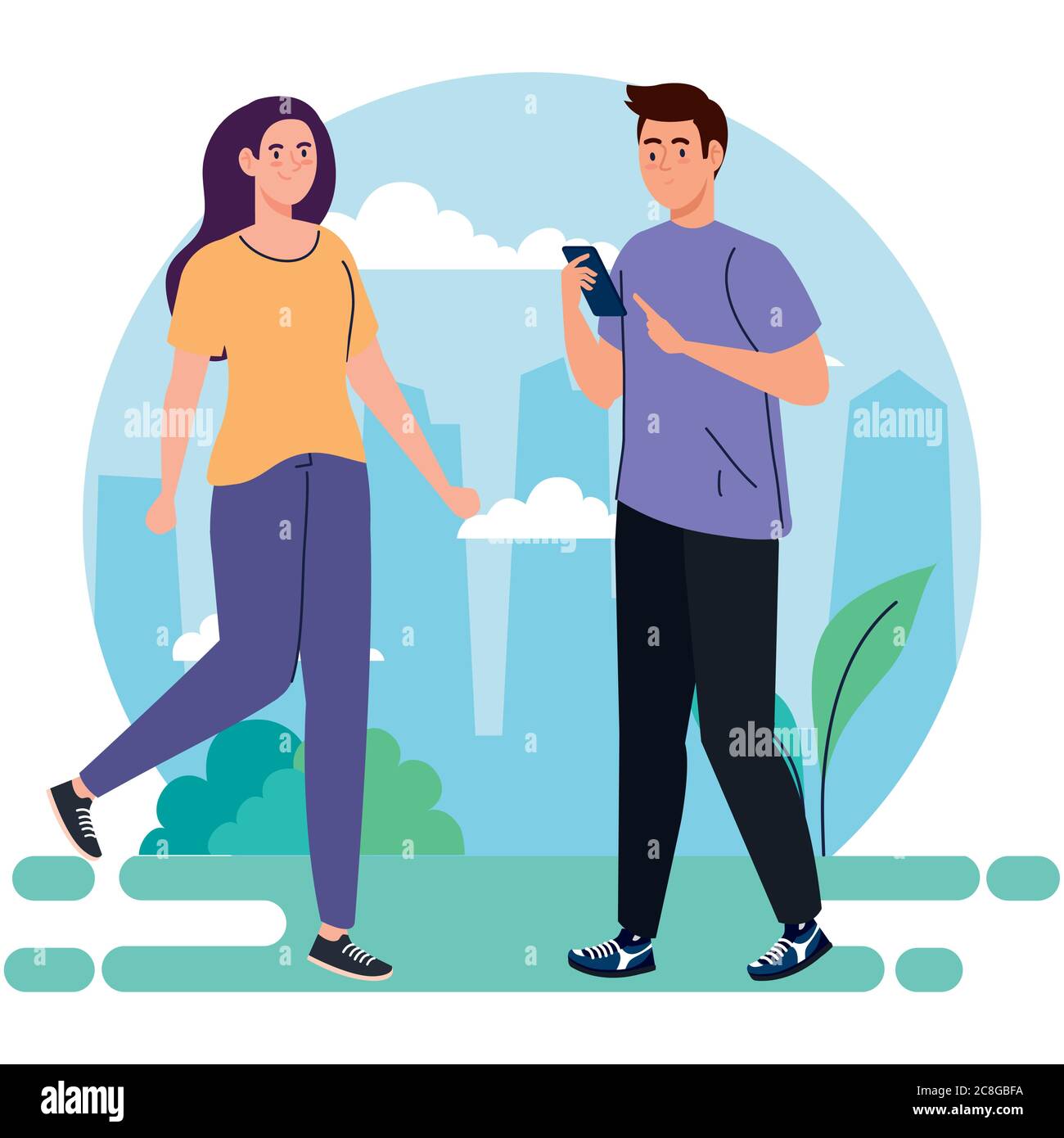 pareja realizando actividades de ocio al aire libre, pareja utilizando el dispositivo smartphone Imagen Vector de stock - Alamy pareja realizando actividades de ocio al aire libre, pareja utilizando el dispositivo smartphone Imagen Vector de stock - Alamy