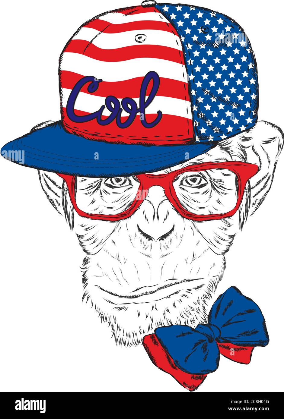 Mono con gorra y gafas de sol. Ilustración vectorial para tarjeta de felicitación, póster o estampado en ropa Imagen de stock - Alamy