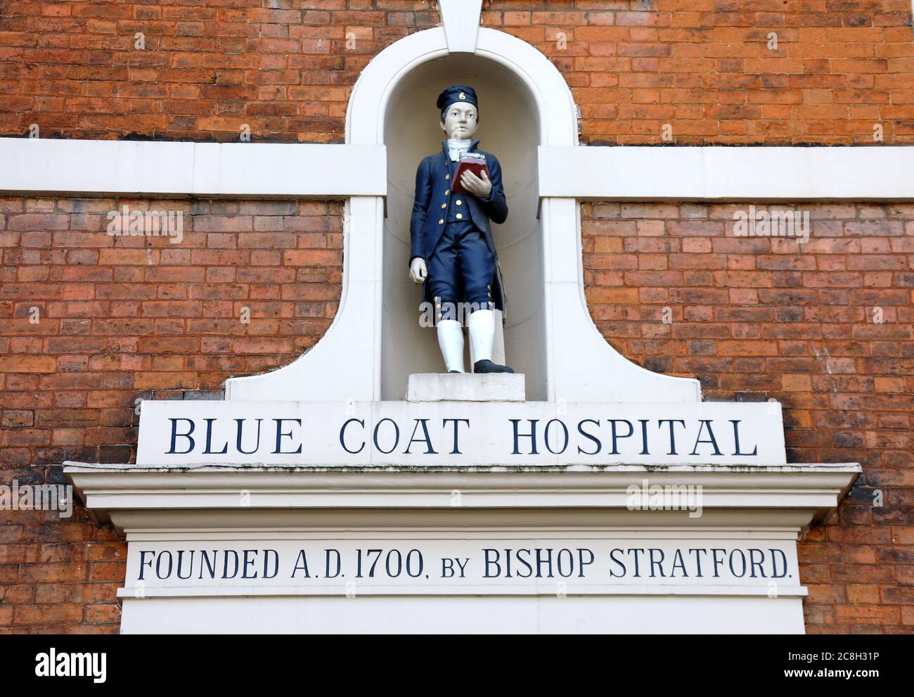 Icónica estatua de Blue Coat Boy en la histórica ciudad de Chester Foto de stock