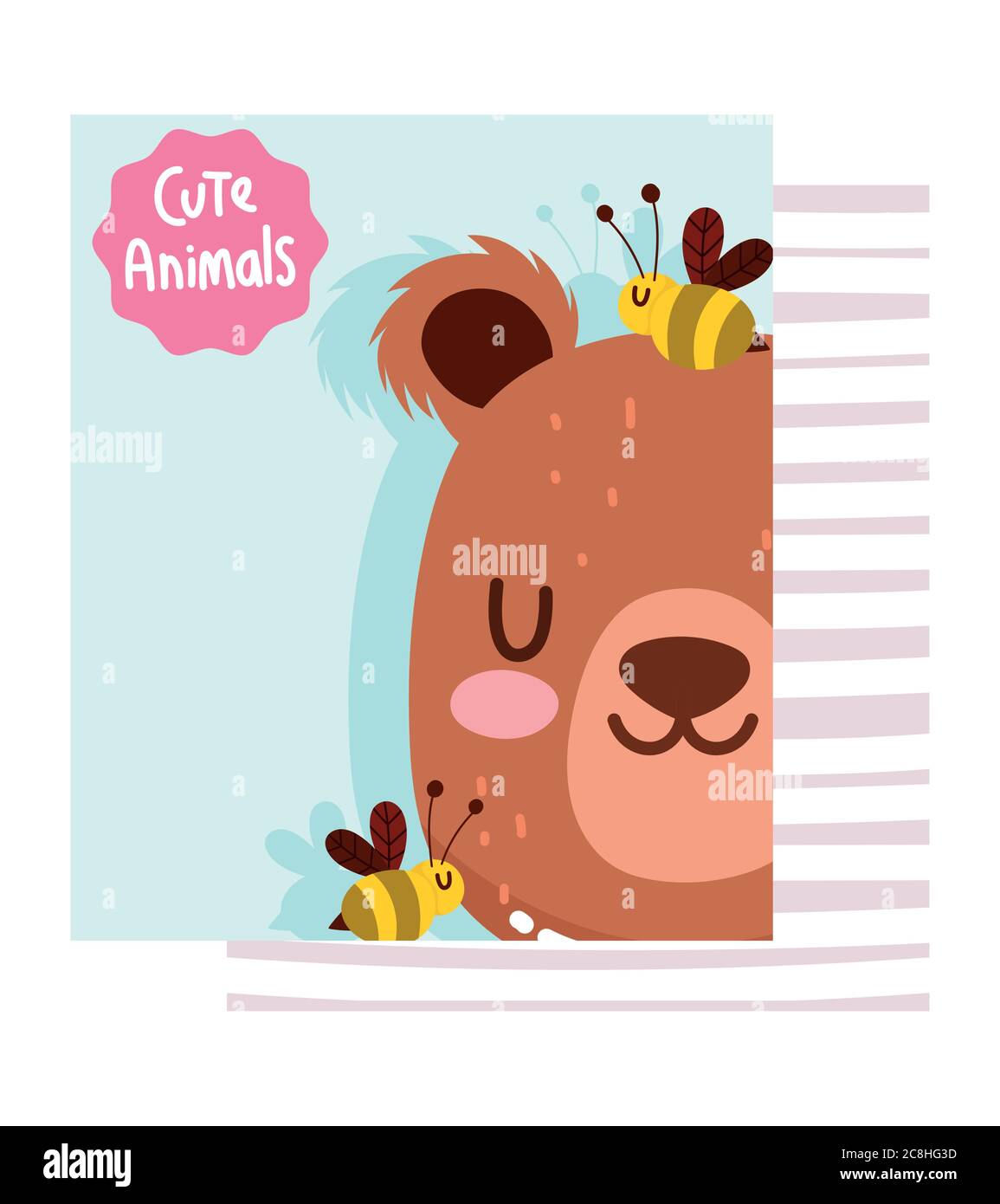 lindo animal de dibujos animados adorable salvaje personaje oso cara abejas  tarjeta vector ilustración Imagen Vector de stock - Alamy