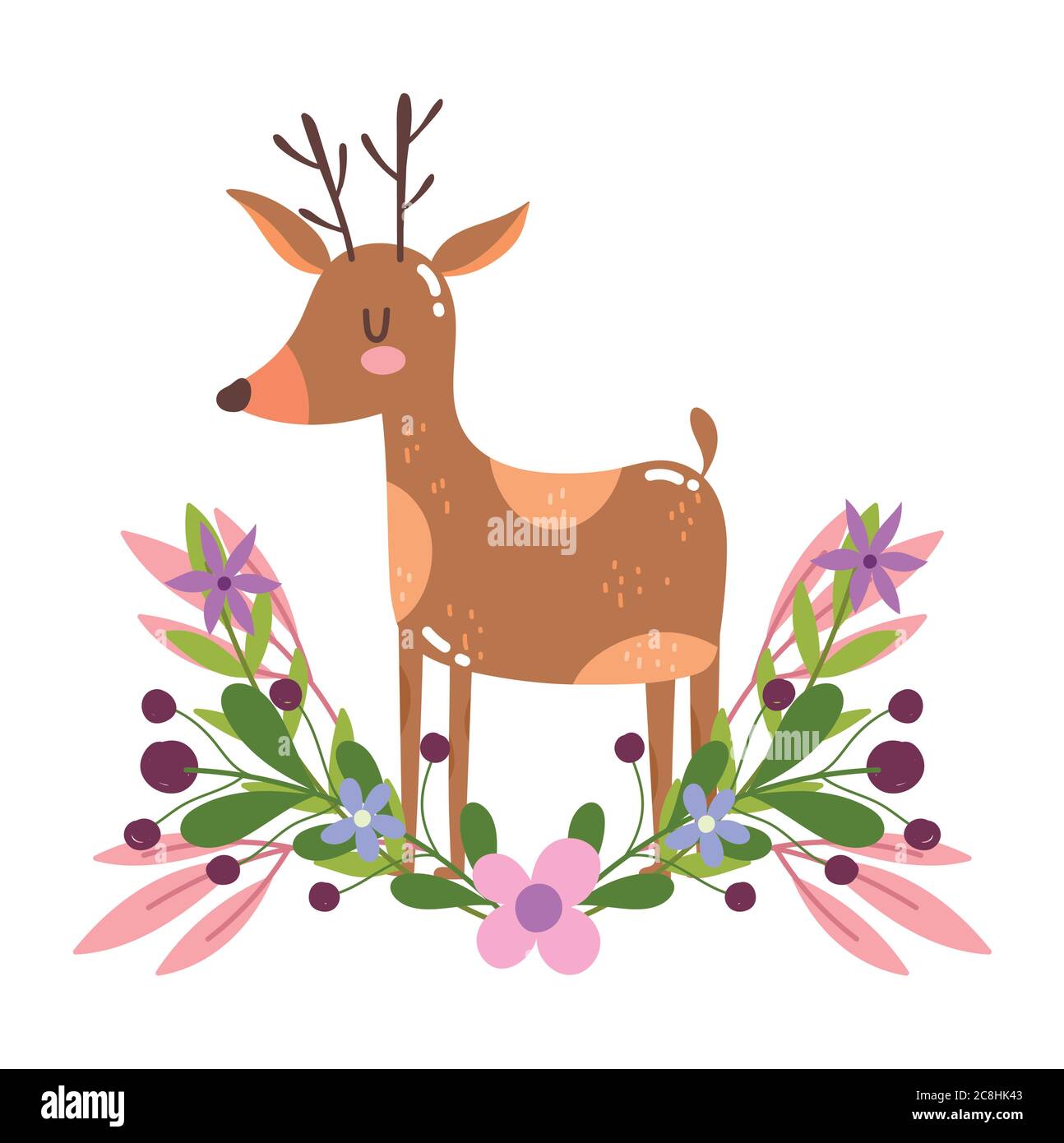 lindo renos animales flores follaje naturaleza decoración dibujos animados  vector ilustración Imagen Vector de stock - Alamy