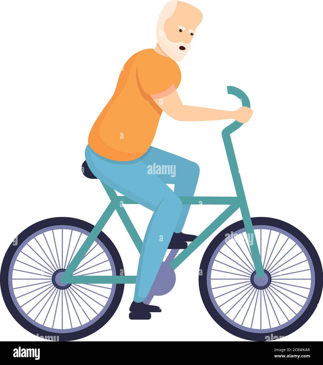 Bicicleta icono hombre mayor. Dibujo animado de bicicleta hombre
