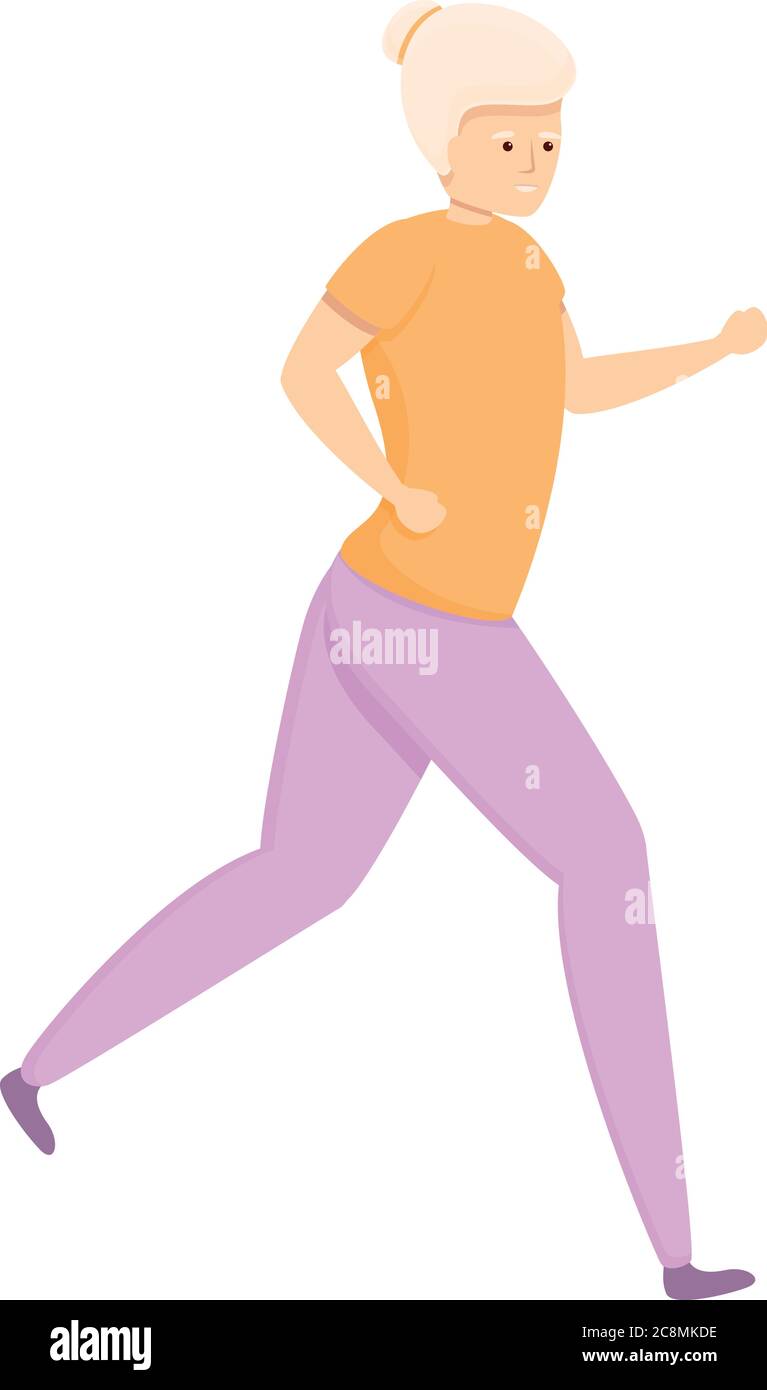 Icono de mujer vieja corriendo. Dibujos animados de correr viejo icono