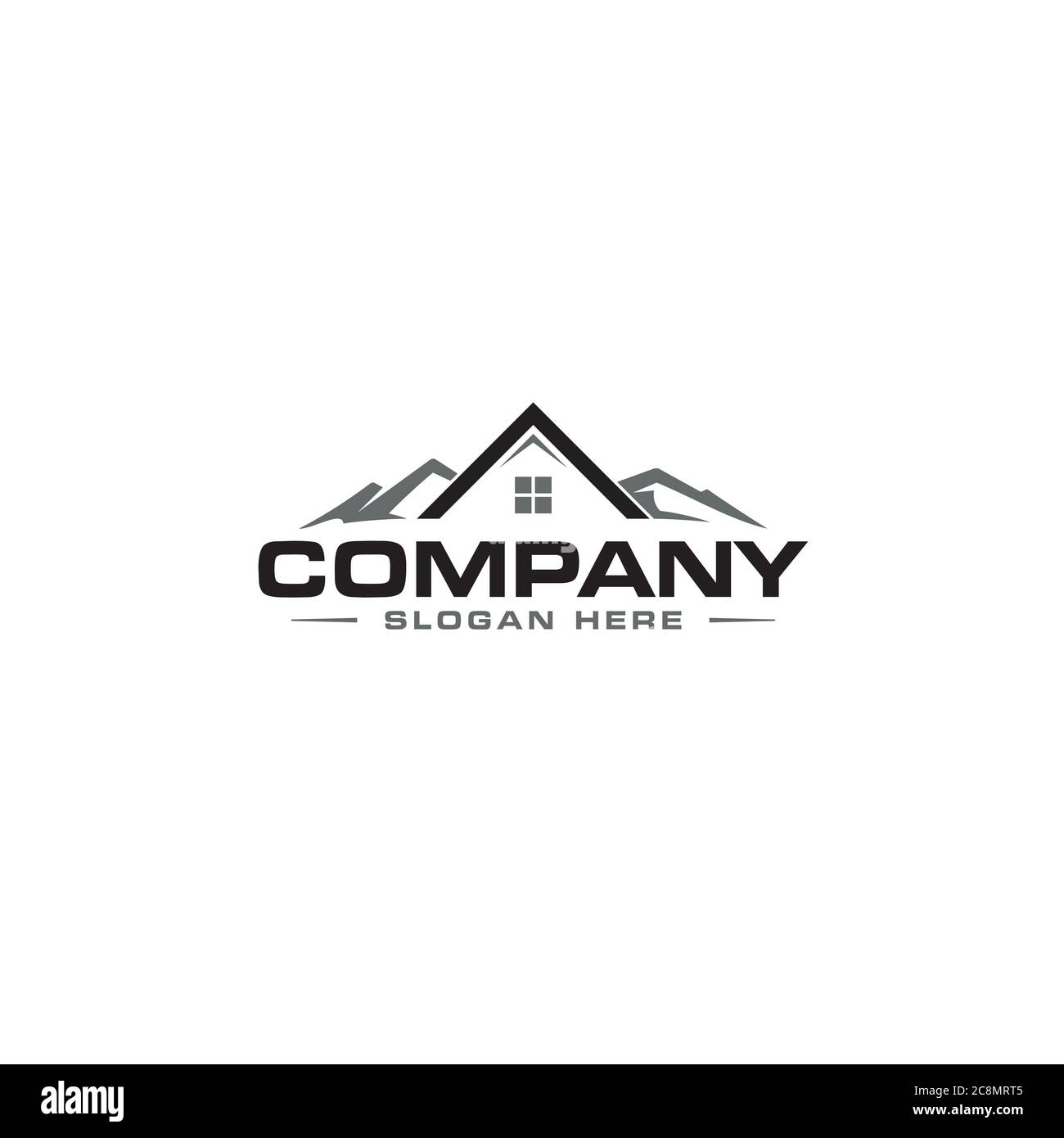 Diseño de logotipo de la casa y la montaña. Mensaje en Facebook / Instagram  @victoireking si necesitas nuestra ayuda para poner tu nombre de negocio en  el diseño Imagen Vector de stock -