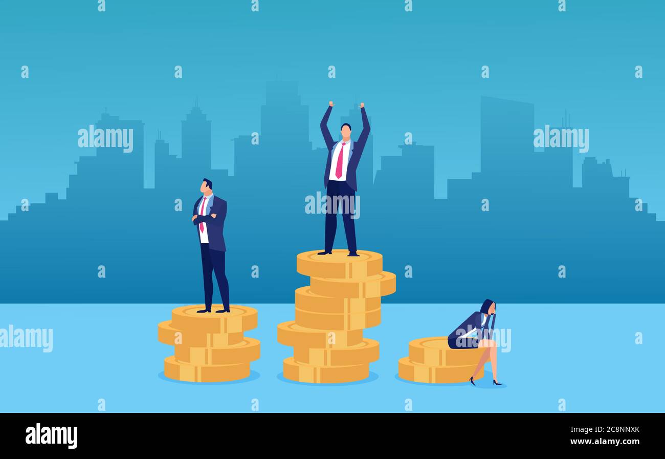 Concepto de diferencia salarial y brecha de género para empleados. Vector de una empresaria que es recompensada lo menos posible Ilustración del Vector