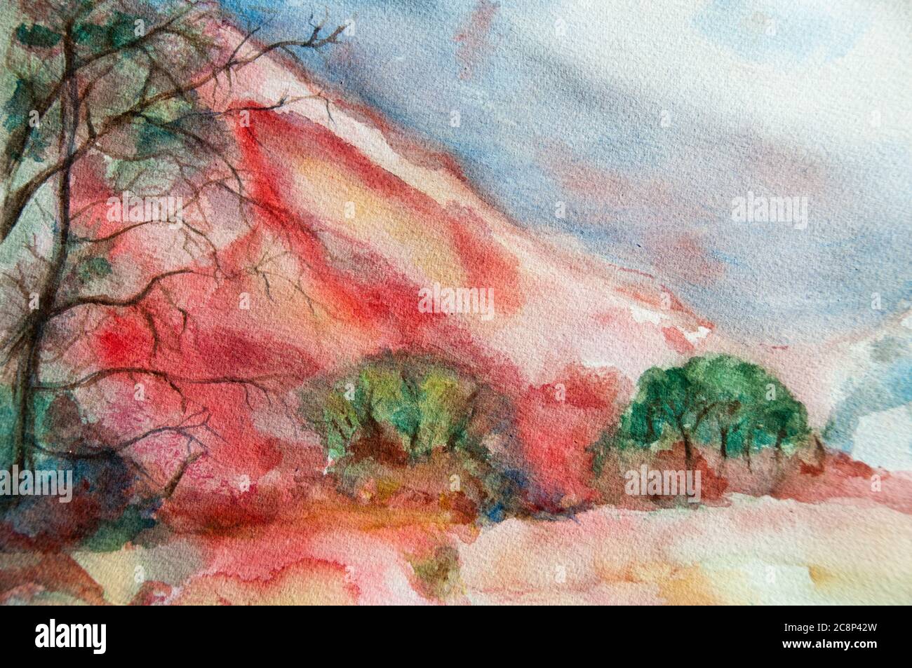 Paisaje acuarela con montañas, pintura hecha a mano sobre un arte de papel  blanco (soy el único autor de esta obra Fotografía de stock - Alamy