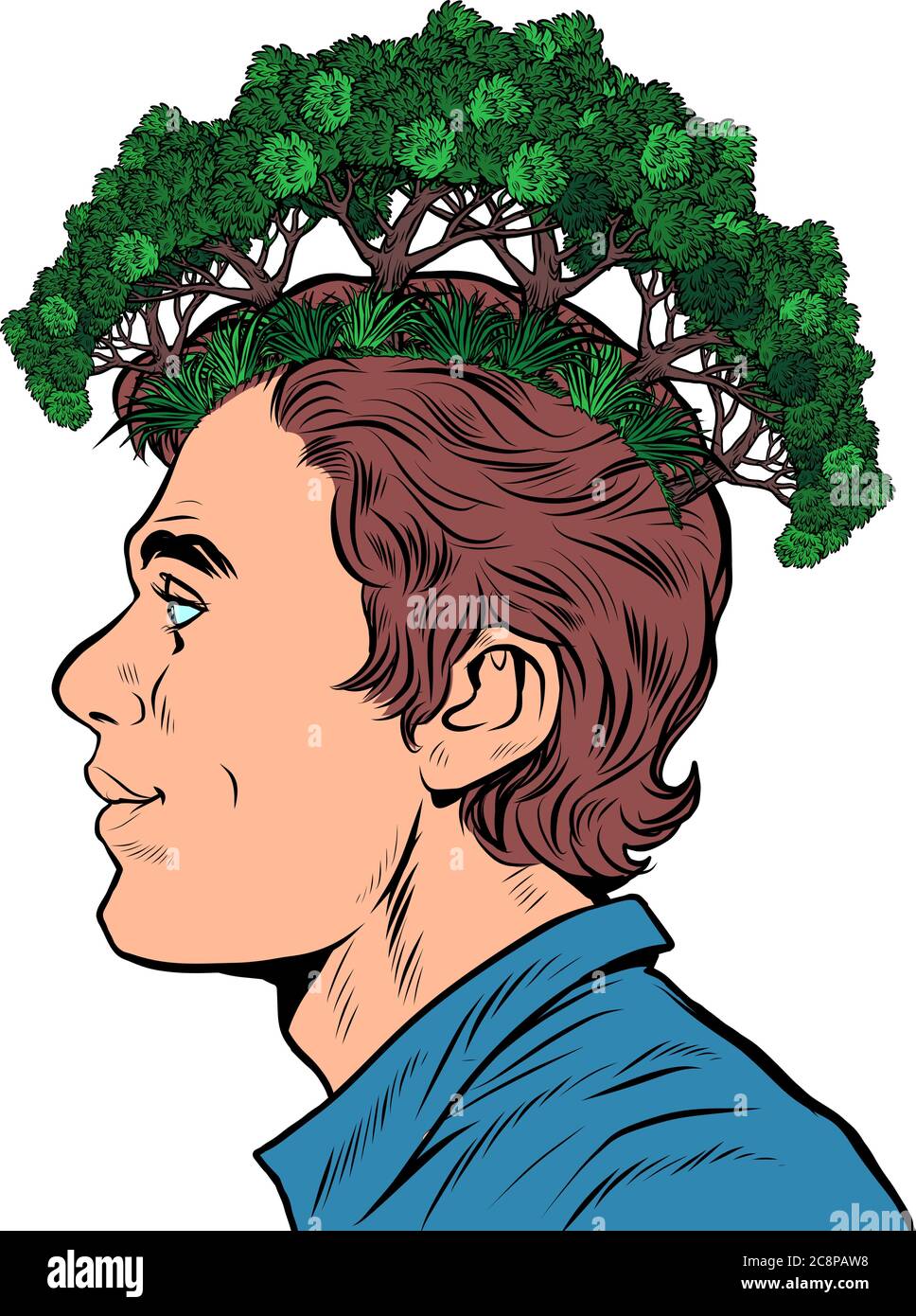 ecologista masculino. ecología en el concepto de pensamientos. parques y bosques Ilustración del Vector