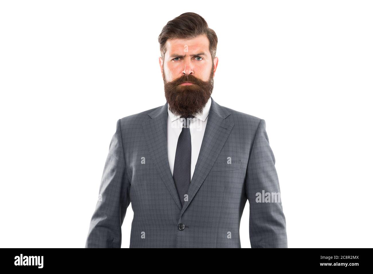 Eleva tu look de día con traje. Hombre exitoso en traje. Hombre de negocios traje  traje. Hombre con barba seria. Guapo hipster ropa cara fondo blanco.  Concepto de ropa de hombre. Boutique