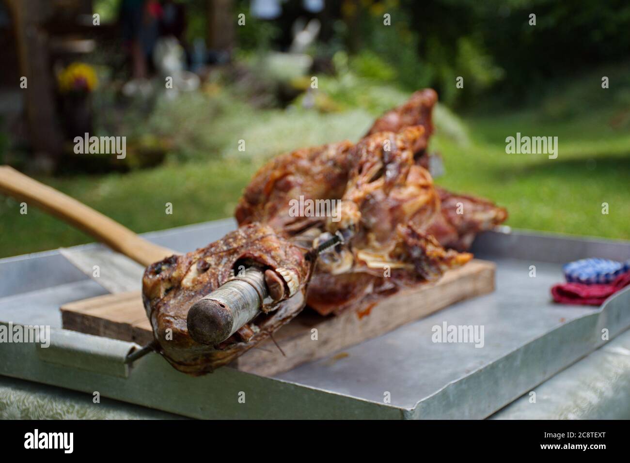 Cordero entero horneado en una escupita putted en una mesa Fotografía de  stock - Alamy