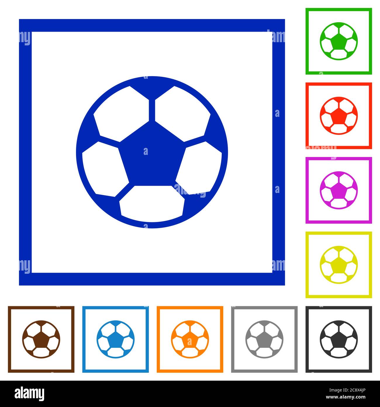 Conjunto de colores cuadrados enmarcado fútbol pelota plana iconos Imagen  Vector de stock - Alamy