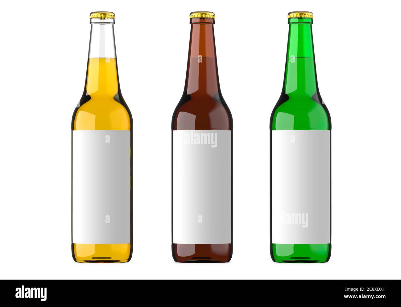 Cerveza embotellada de color amarillo, verde y marrón o bebidas o bebidas  carbonatadas con etiqueta blanca. Studio 3D render, aislado sobre fondo  blanco Fotografía de stock - Alamy