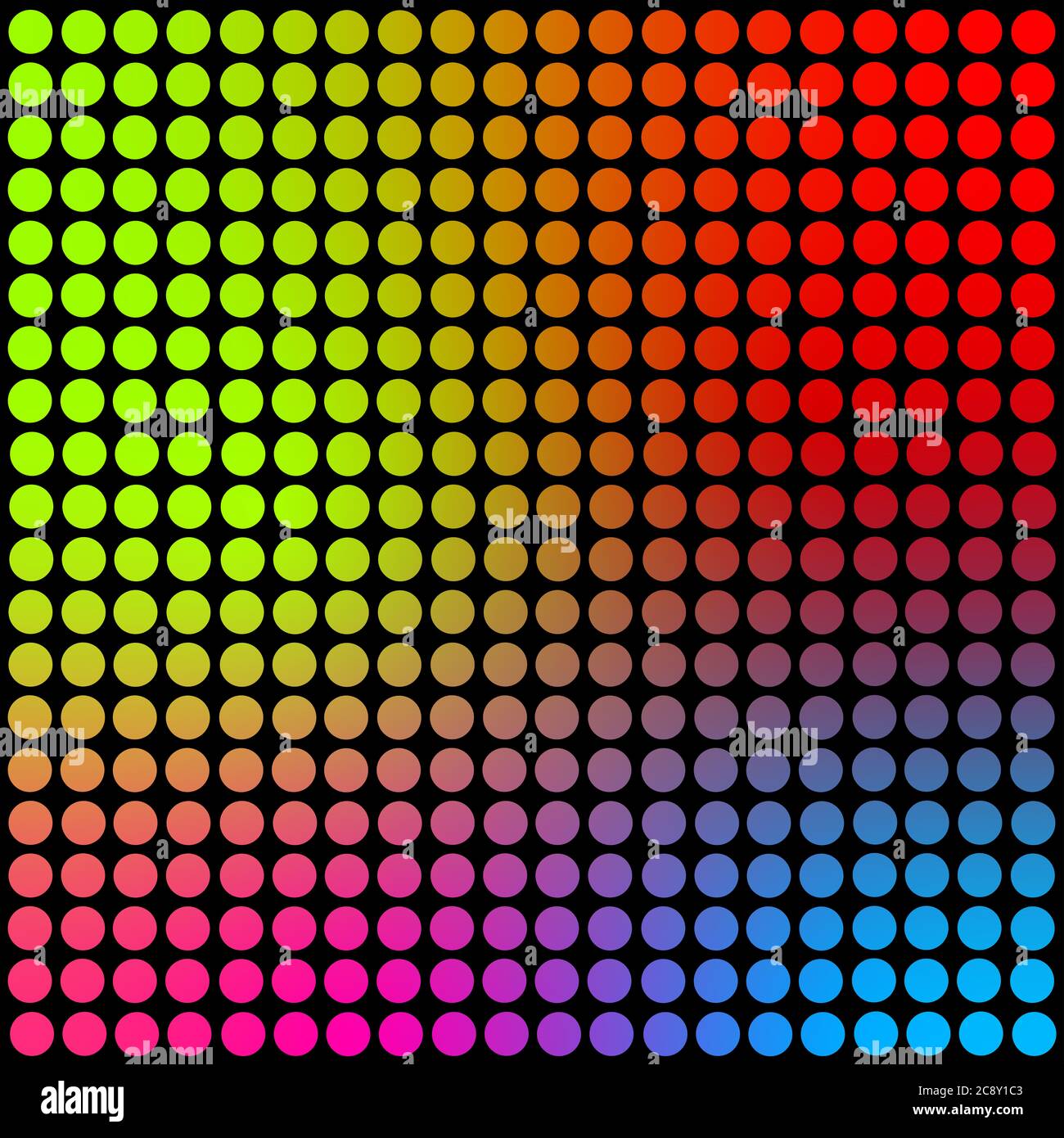 Círculos de color neón en la textura de fondo cuadrado de tamaño grande y negro. Fondo de pantalla de arte abstracto. Póster retro de arte contemporáneo. Foto de stock