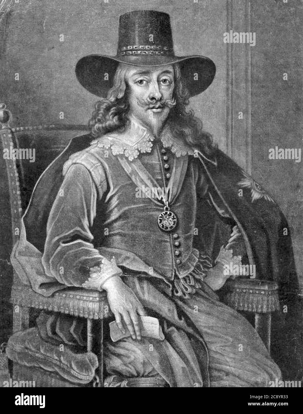 CARLOS I DE INGLATERRA (1600-1649) un grabado del siglo 19 basado en su aparición durante su juicio Foto de stock