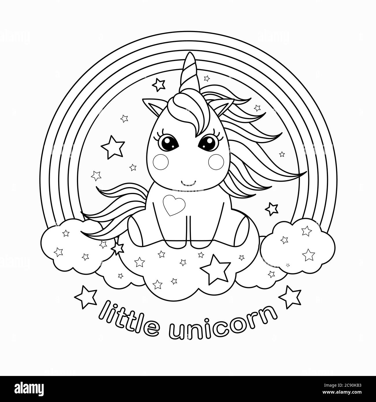 Pequeño, dibujos animados unicornio. Ilustración vectorial en blanco y  negro para el diseño de los niños, colorear, imprimir, pósters, etc Imagen  Vector de stock - Alamy