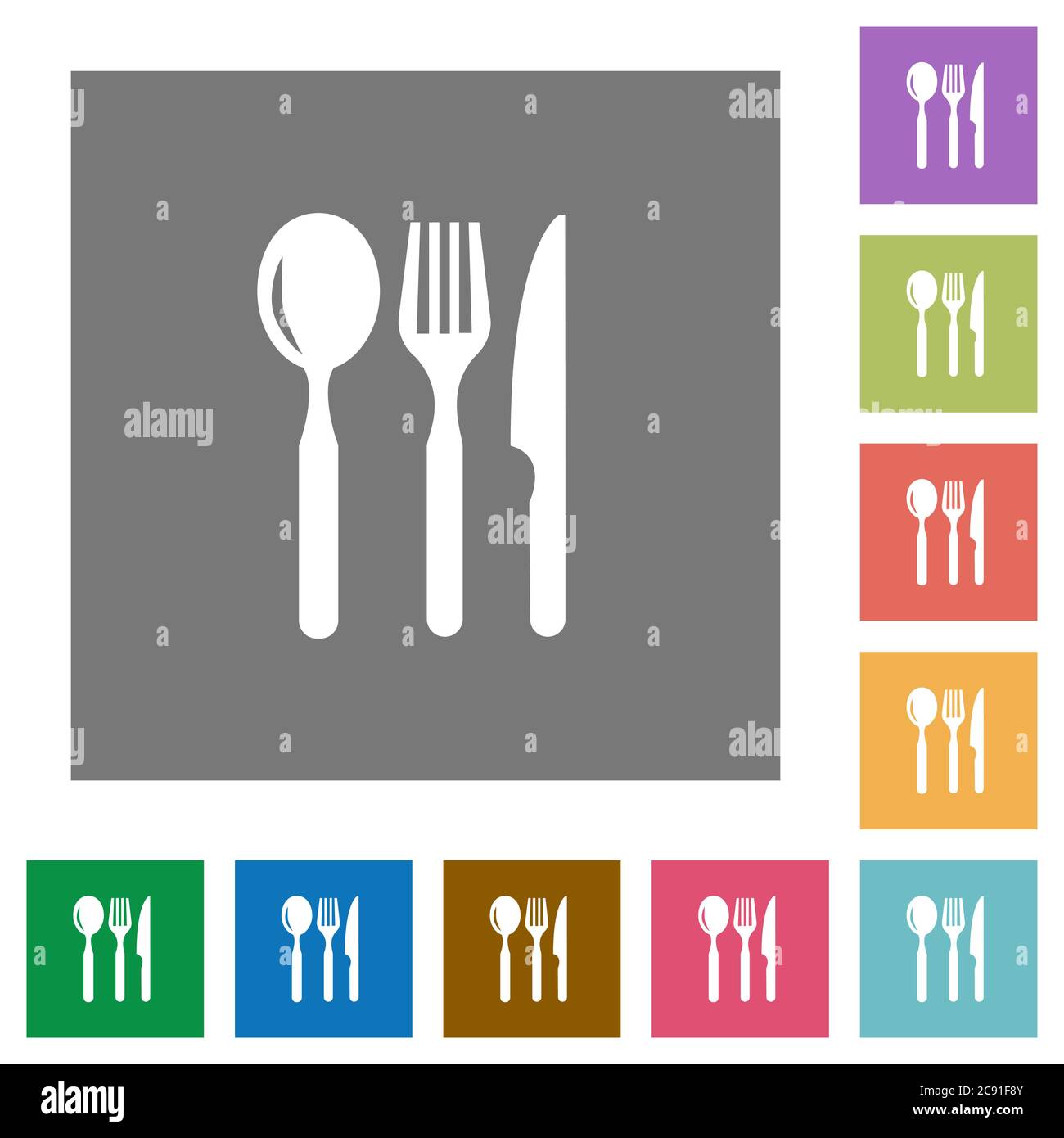 Restaurante iconos planos sobre fondos cuadrados de color simple Imagen
