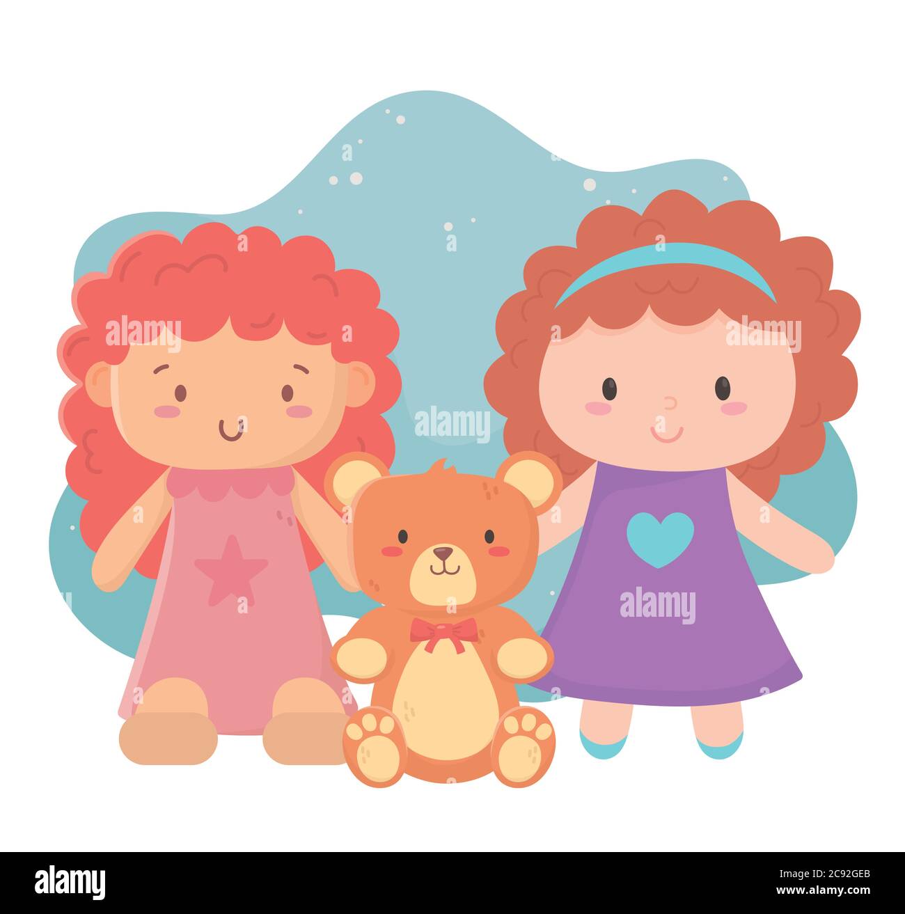 niños juguetes objeto divertido dibujos animados muñecas lindas y teddy oso  vector ilustración Imagen Vector de stock - Alamy