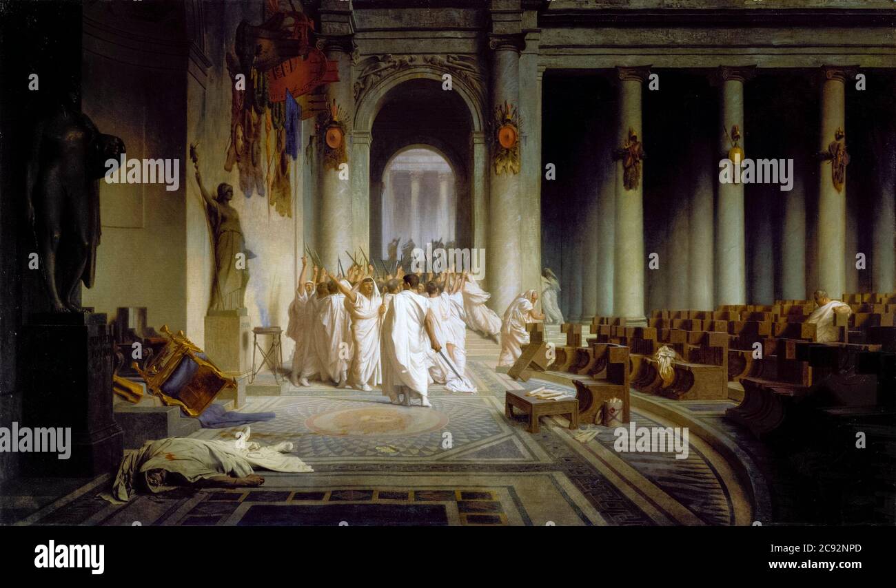 La muerte de César (asesinato de Julio César), pintura de Jean Léon Gérôme, 1867 Foto de stock