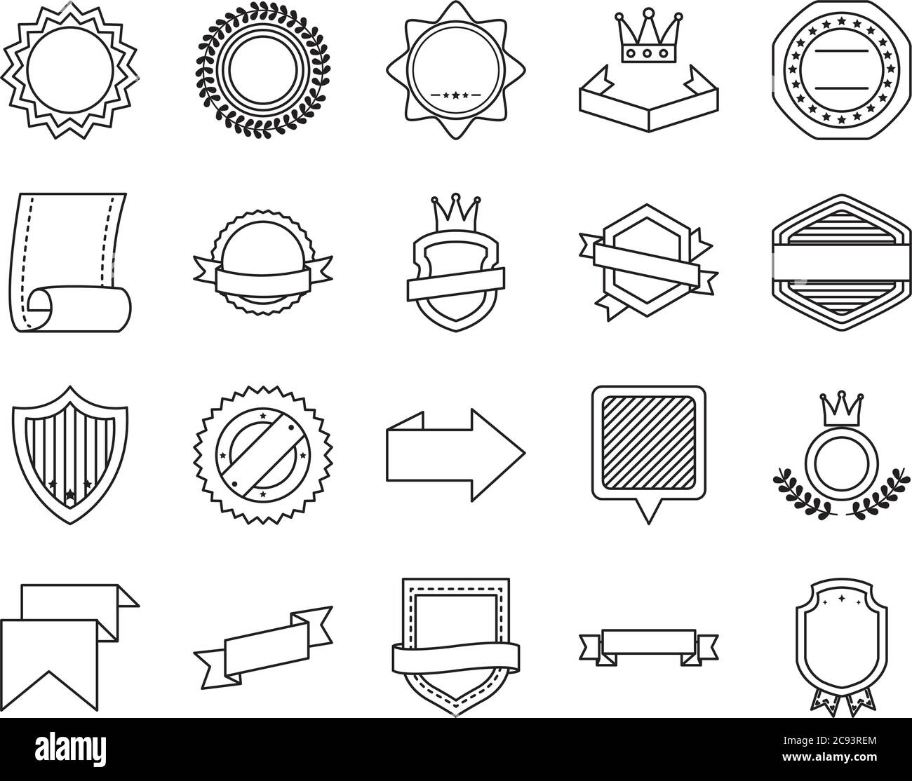 conjunto de iconos de sellos decorativos y escudos sobre fondo blanco,  estilo de línea, ilustración vectorial Imagen Vector de stock - Alamy