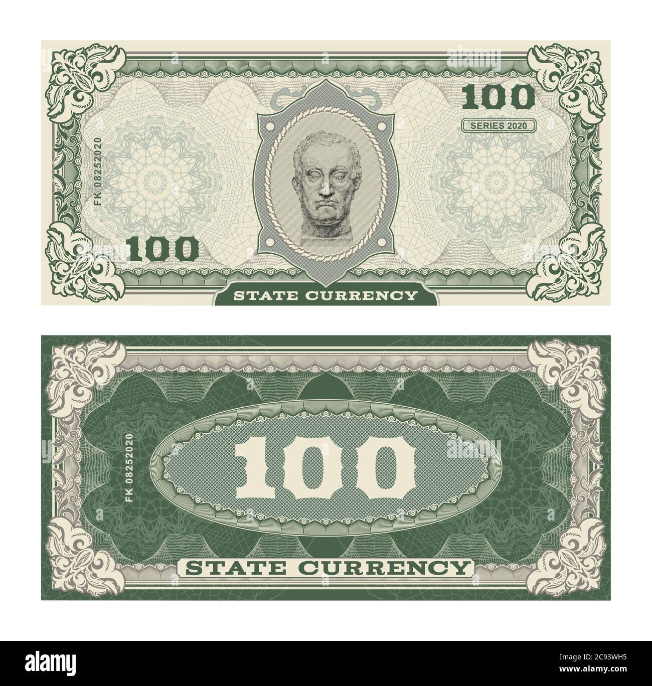 Vector billetes de dinero ilustración con retrato de Gattamelata de la estatua clásica de Donatello . Lado de las facturas de dinero Ilustración del Vector