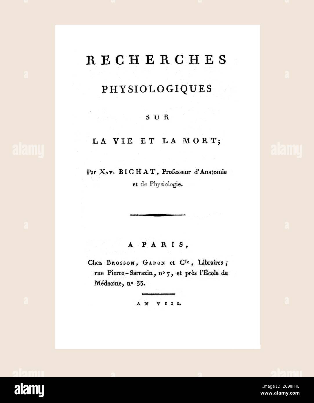 Bichat Recherches Physiologiques sur la vie et la mort Title Page actualización y restablecimiento Foto de stock