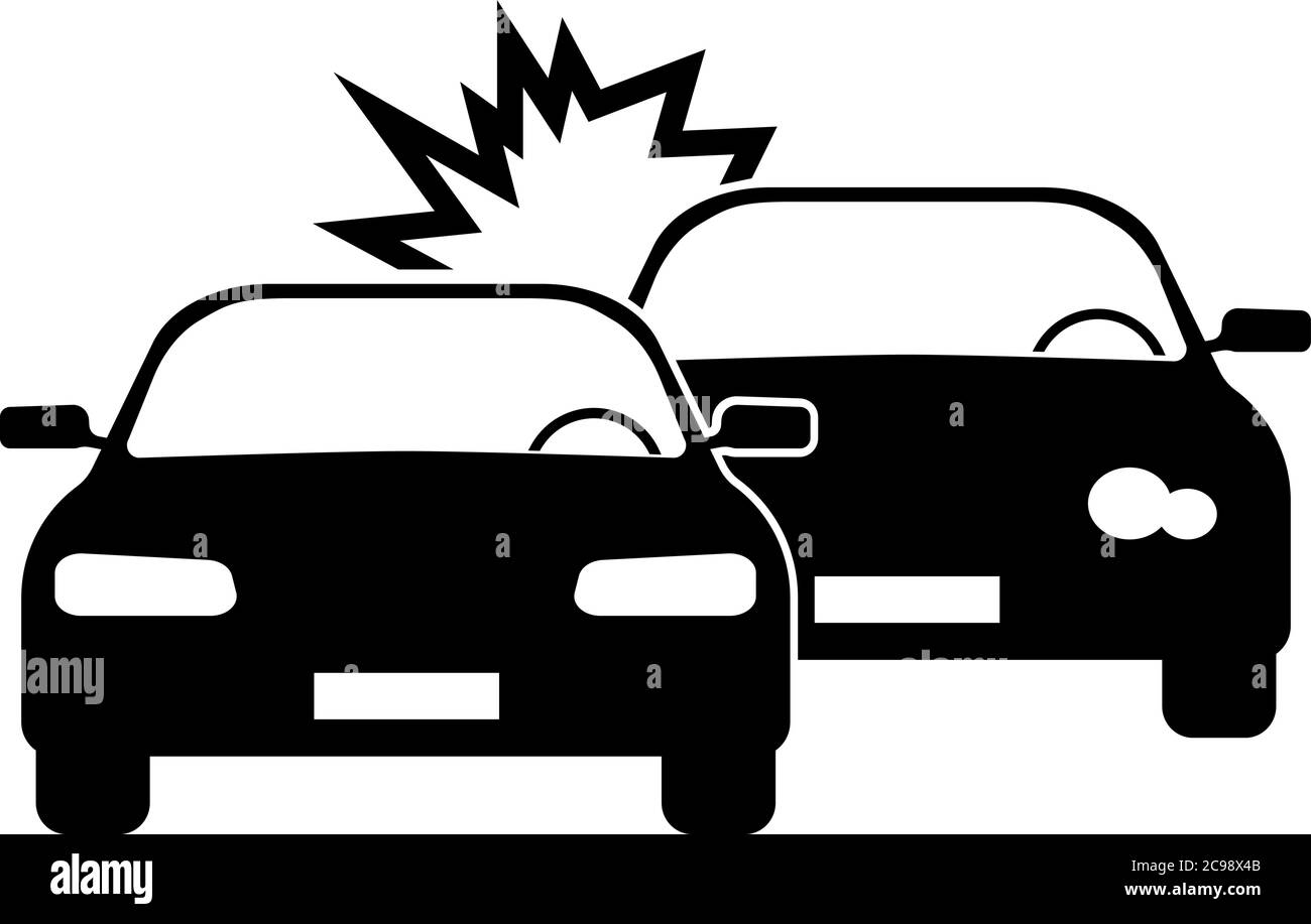 simple accidente de coche en blanco y negro o accidente de carretera icono de ilustración vectorial Ilustración del Vector