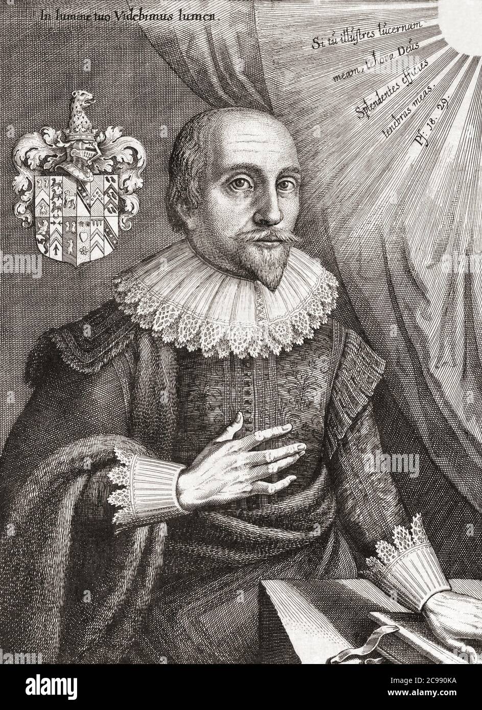 Robert Fludd, 1574 - 1637. Médico Paraclesiano Inglés, matemático, ocultista. Después de un grabado del siglo XVII por Matthaeus Merian Foto de stock