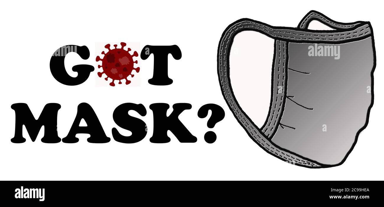 Gráfico de banner con ilustración de máscara con texto que dice 'GOT MASK?', concepto de salud pública, seguridad, coronavirus, COVID-19, detener la propagación Foto de stock