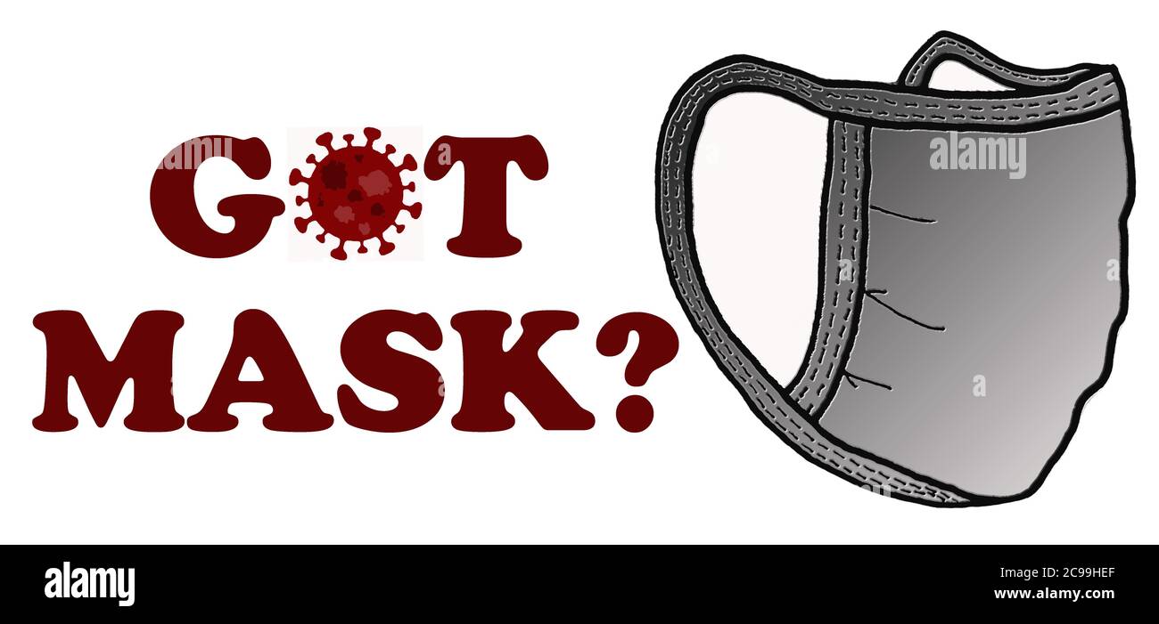 Gráfico de banner con ilustración de máscara con texto que dice 'GOT MASK?', concepto de salud pública, seguridad, coronavirus, COVID-19, detener la propagación Foto de stock