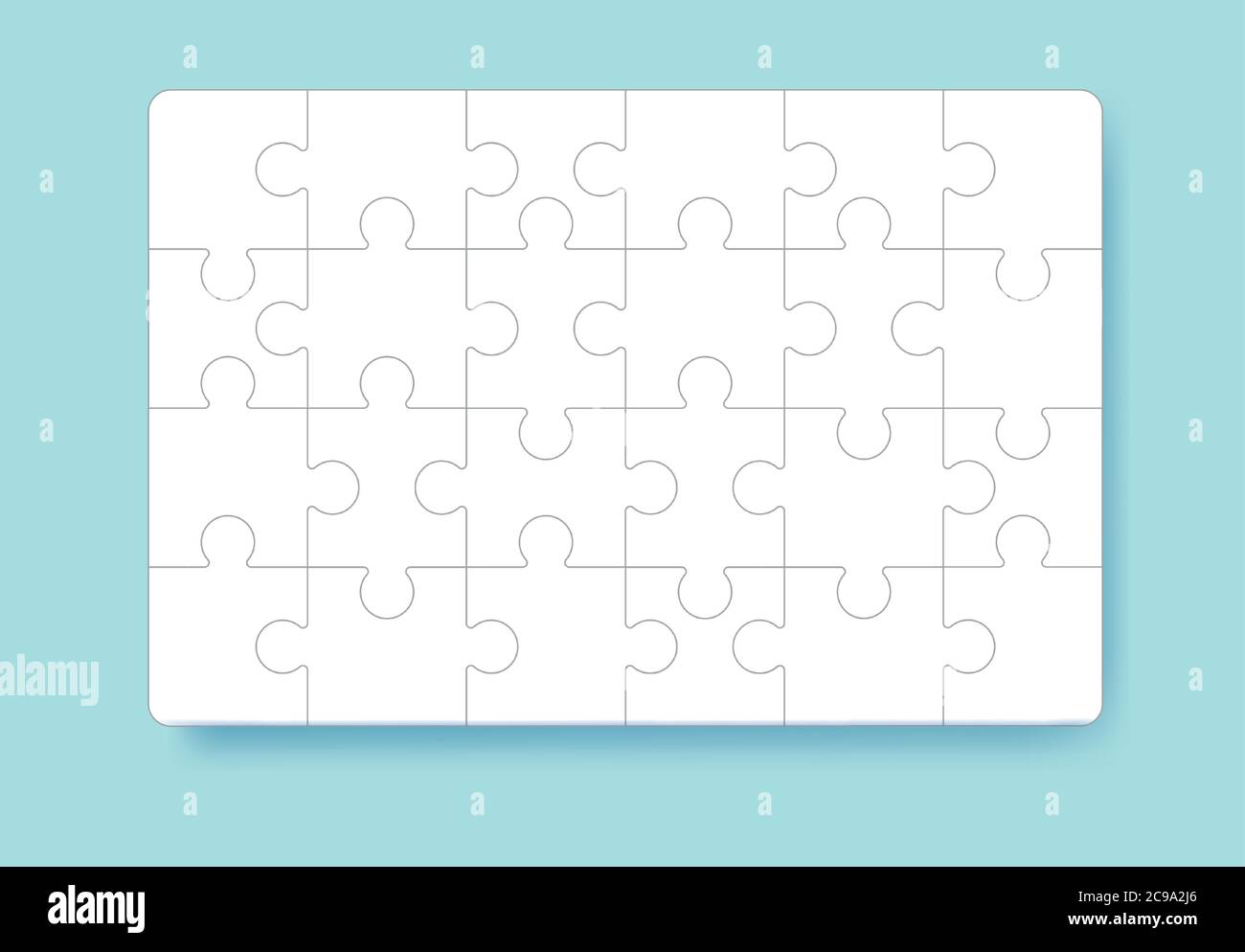 Puzzle piezas de cuadrícula. Rompecabezas rompecabezas 24 juego de pensamiento y 4x6 jigsaws de marco de detalle. Juego de rompecabezas de éxito mosaico solución vector Imagen Vector de stock