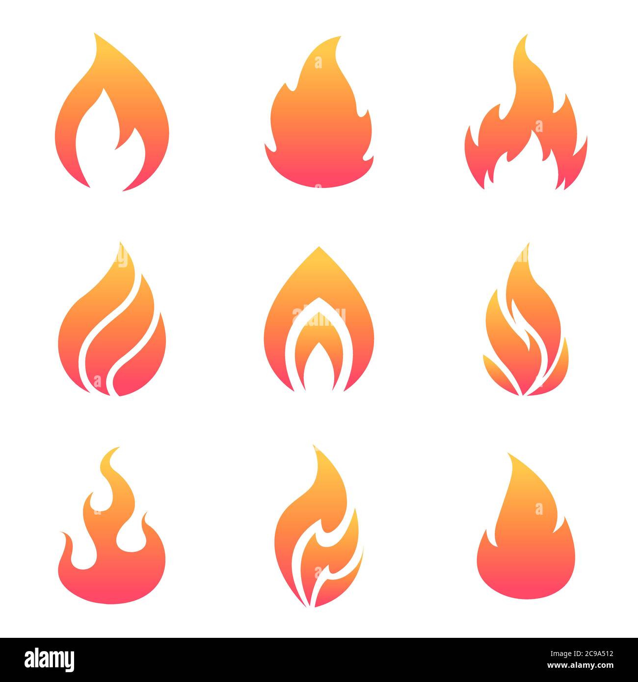 Juego de llamas de dibujos animados. Iconos de fuego planos aislados sobre  fondo blanco para el concepto de peligro o diseño de logotipo. Imagen  vectorial Imagen Vector de stock - Alamy