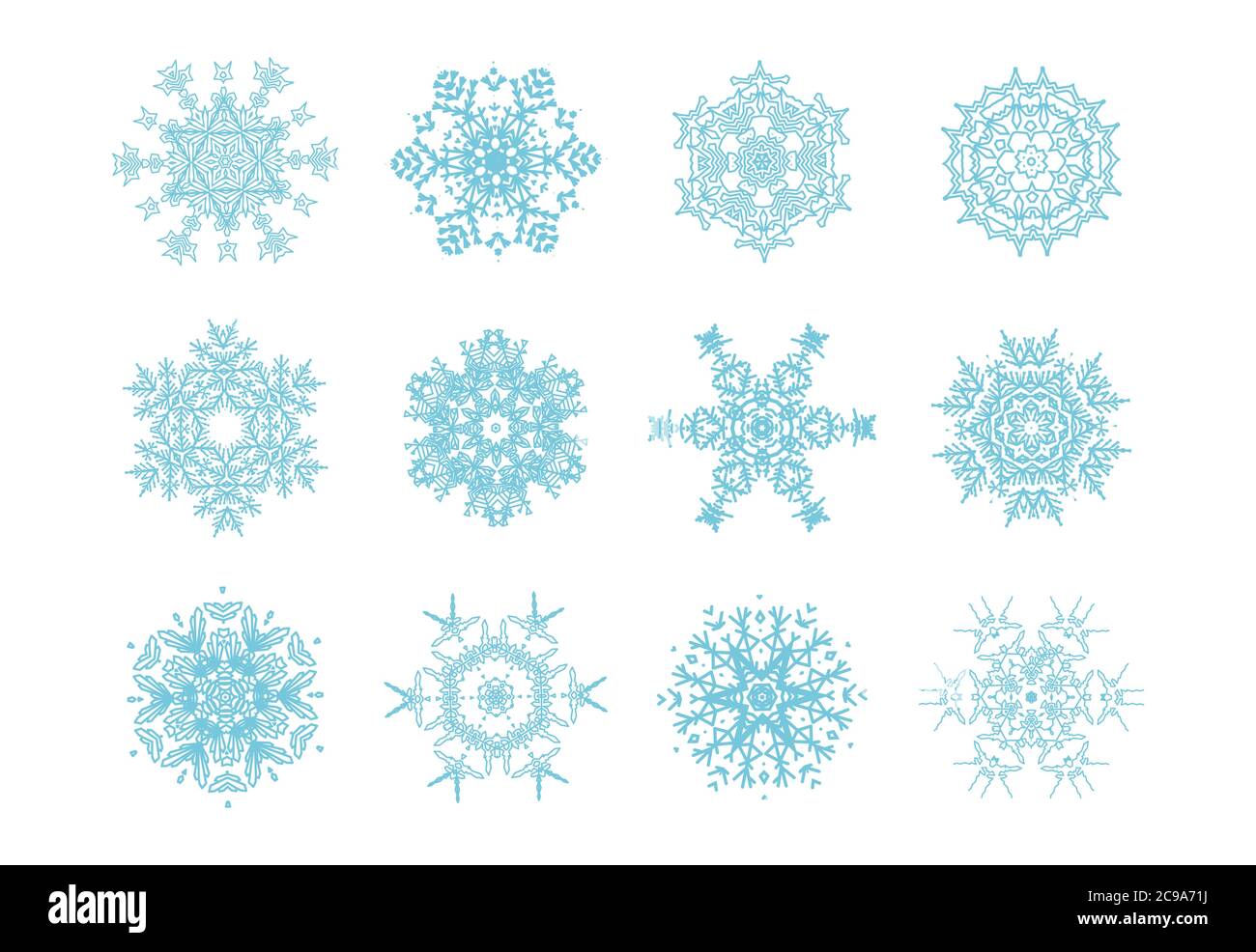 Establecer los copos de nieve en el estilo de dibujo para el diseño de  invierno navidad y tema de invierno icono de copo de nieve pintado