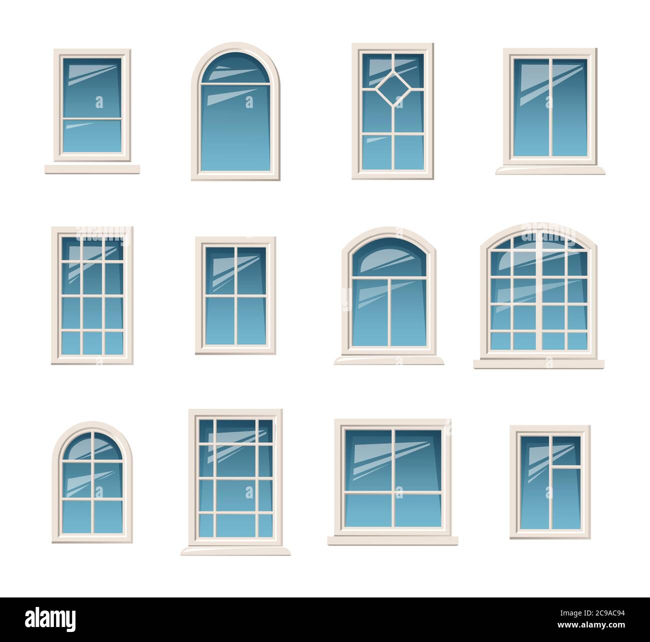 Colección vectorial de varias ventanas blancas. Colección de ventanas de  plástico de varios tipos. Elementos interiores y exteriores Imagen Vector  de stock - Alamy