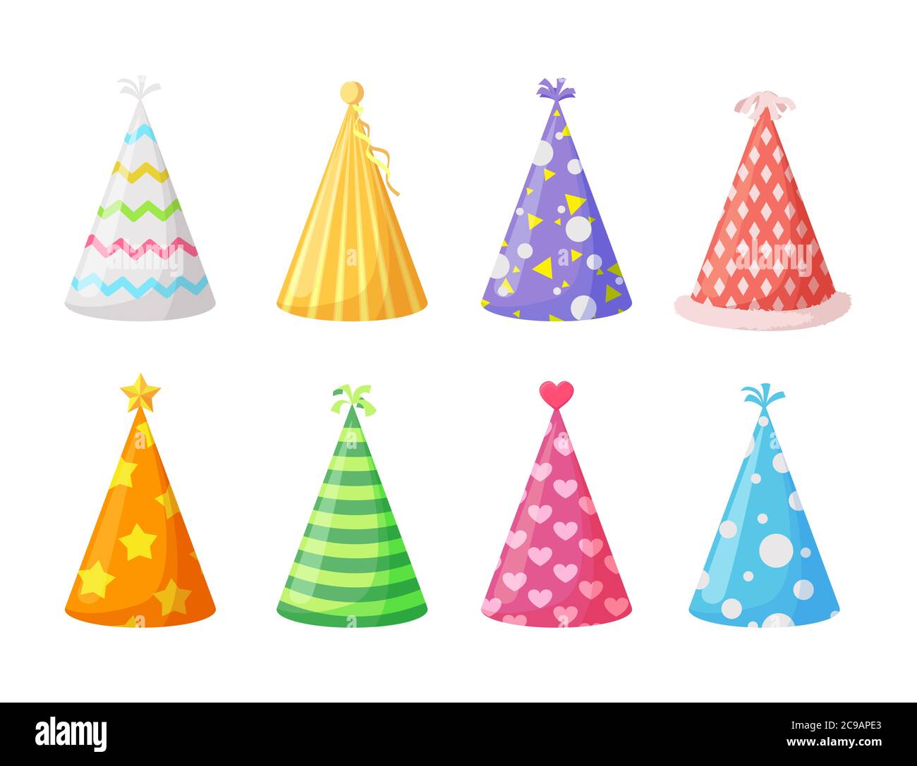 para fiestas. Juego de dibujos de colores gorro de cumpleaños de celebración. Vector Imagen Vector de stock - Alamy