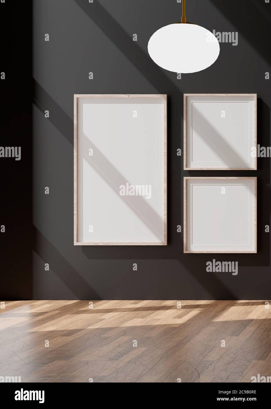 Tres cuadros vacíos en una pared y pegatinas decorativas para paredes  interiores del para tu casa. Ilustración vectorial Imagen Vector de stock -  Alamy