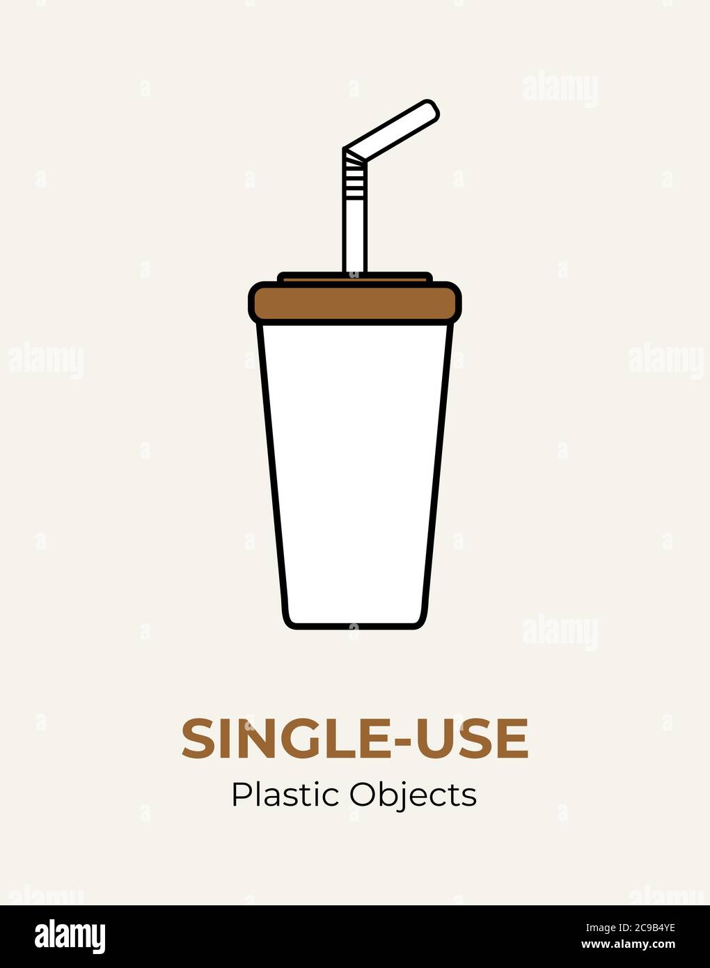 Vaso de papel de un solo uso con tapa de plástico y pajita. Ilustración  vectorial del reciclaje de artículos de plástico. Alimentos plástico  embalaje logotipo plano para la ecología Imagen Vector de