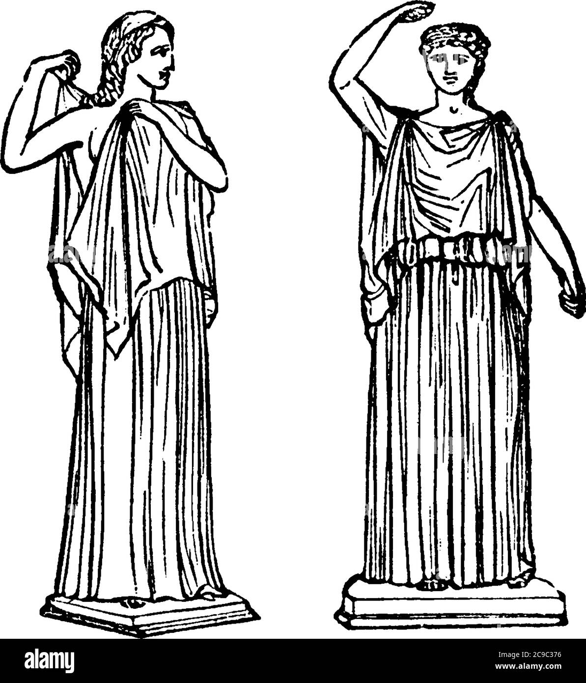 Dos tipos de Tunica o chiton, una especie de ropa interior, usada por los  griegos: El doriano y el Jónico. El Dorian, era una camisa corta de lana,  sin slee Imagen Vector