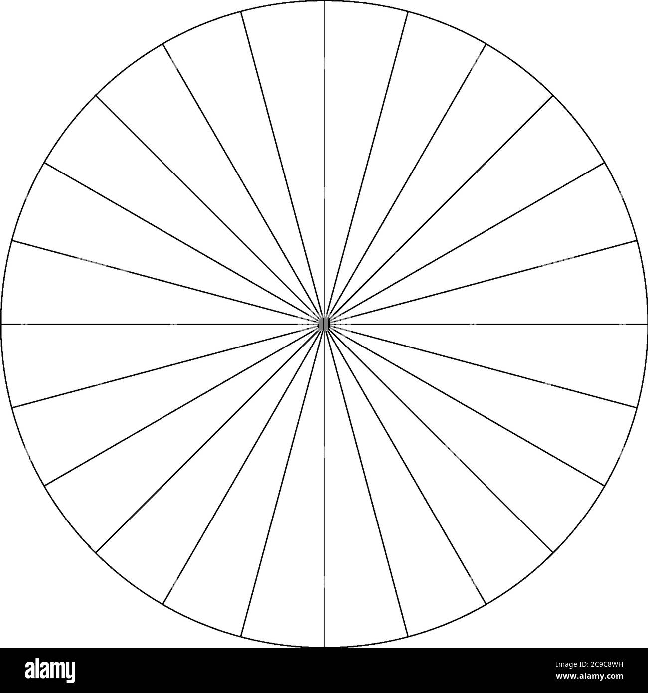 Un gráfico polar con 1 círculo que muestra el radio y se divide en  secciones de 15 grados (no etiquetados) cada uno, dibujo de línea vintage o  ilustración de grabado Imagen Vector