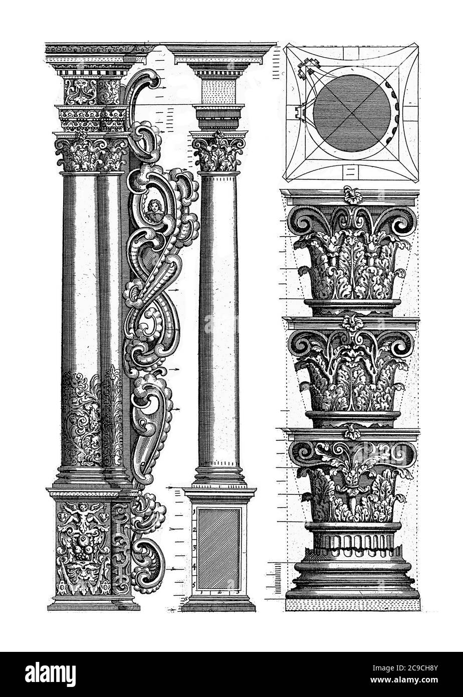 Columnas y capiteles del orden corintio. Las columnas están en un pedestal.  Con adornos de estilo lóbulos, grabado vintage Fotografía de stock - Alamy