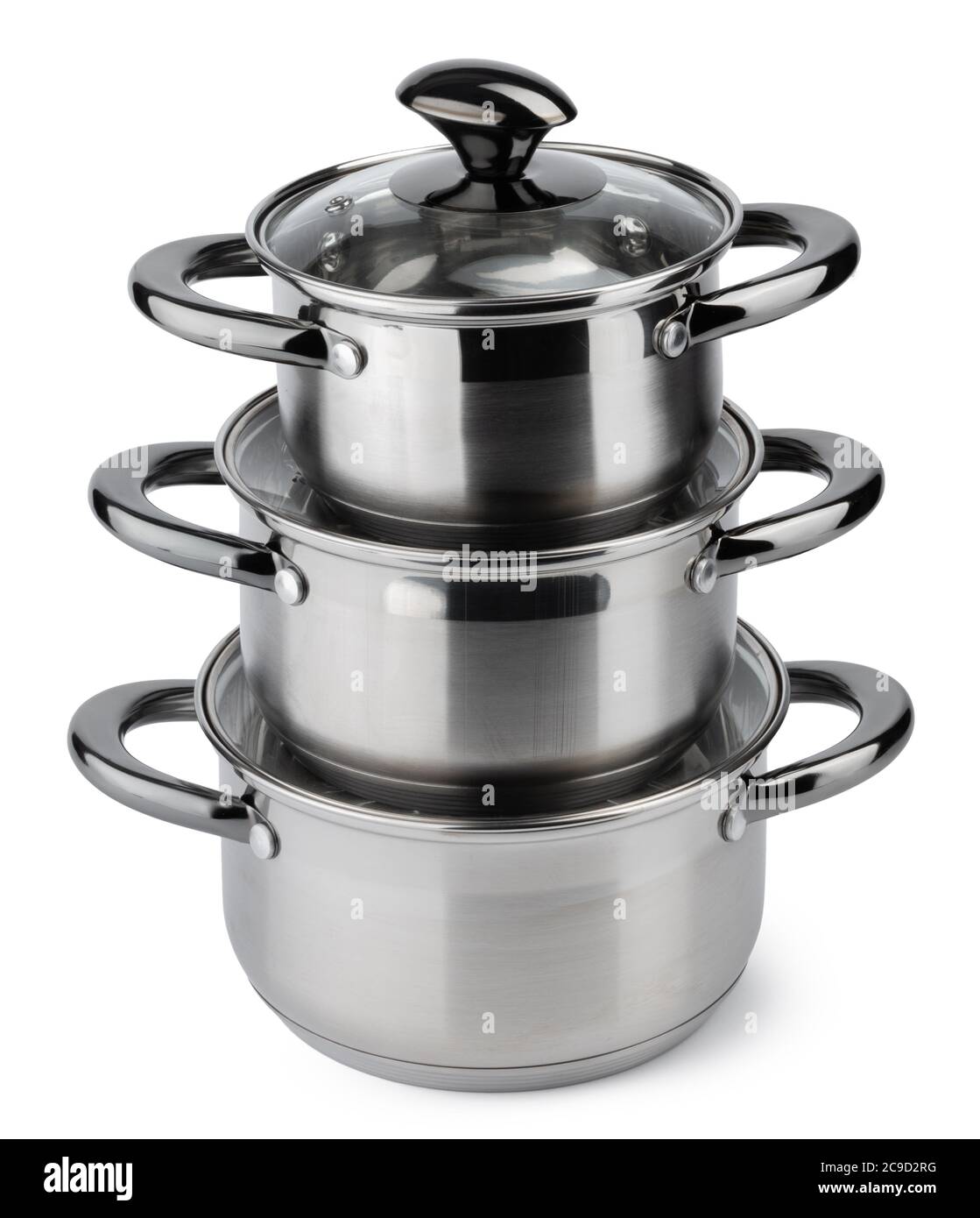 Metal Saucepans Fotos e Imágenes de stock Alamy Tres ollas o cacerolas de metal limpias vacías vistas desde