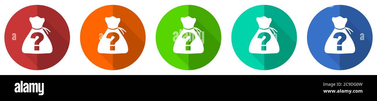 Conjunto de iconos de Riddle, rojo, azul, verde y naranja botones de diseño plano aislados sobre fondo blanco, ilustración vectorial Ilustración del Vector