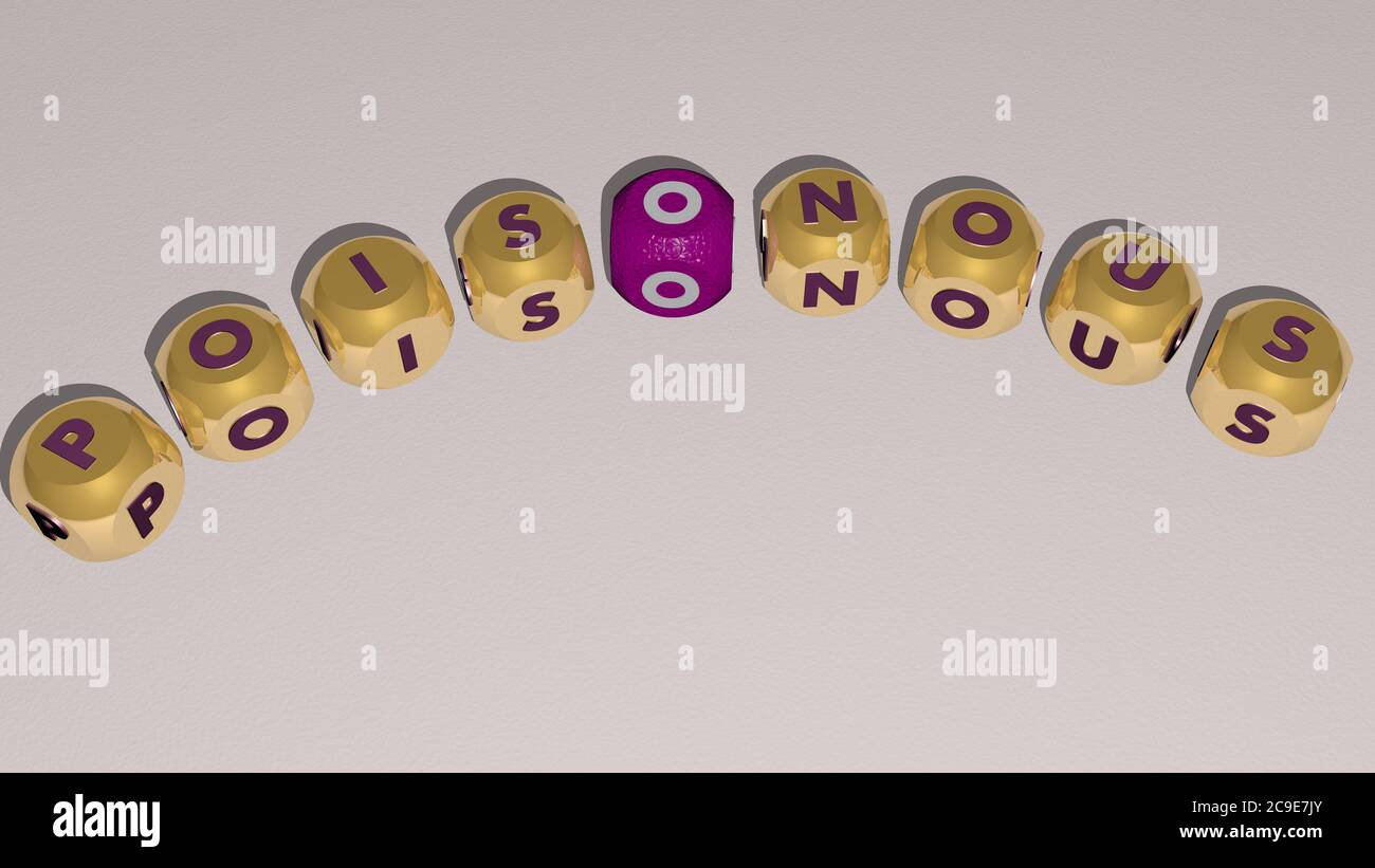 Combinación DE VENENOSOS construidos por letras cúbicas desde la perspectiva superior, excelente para la presentación del concepto. Ilustración y hongo. Ilustración 3D Foto de stock