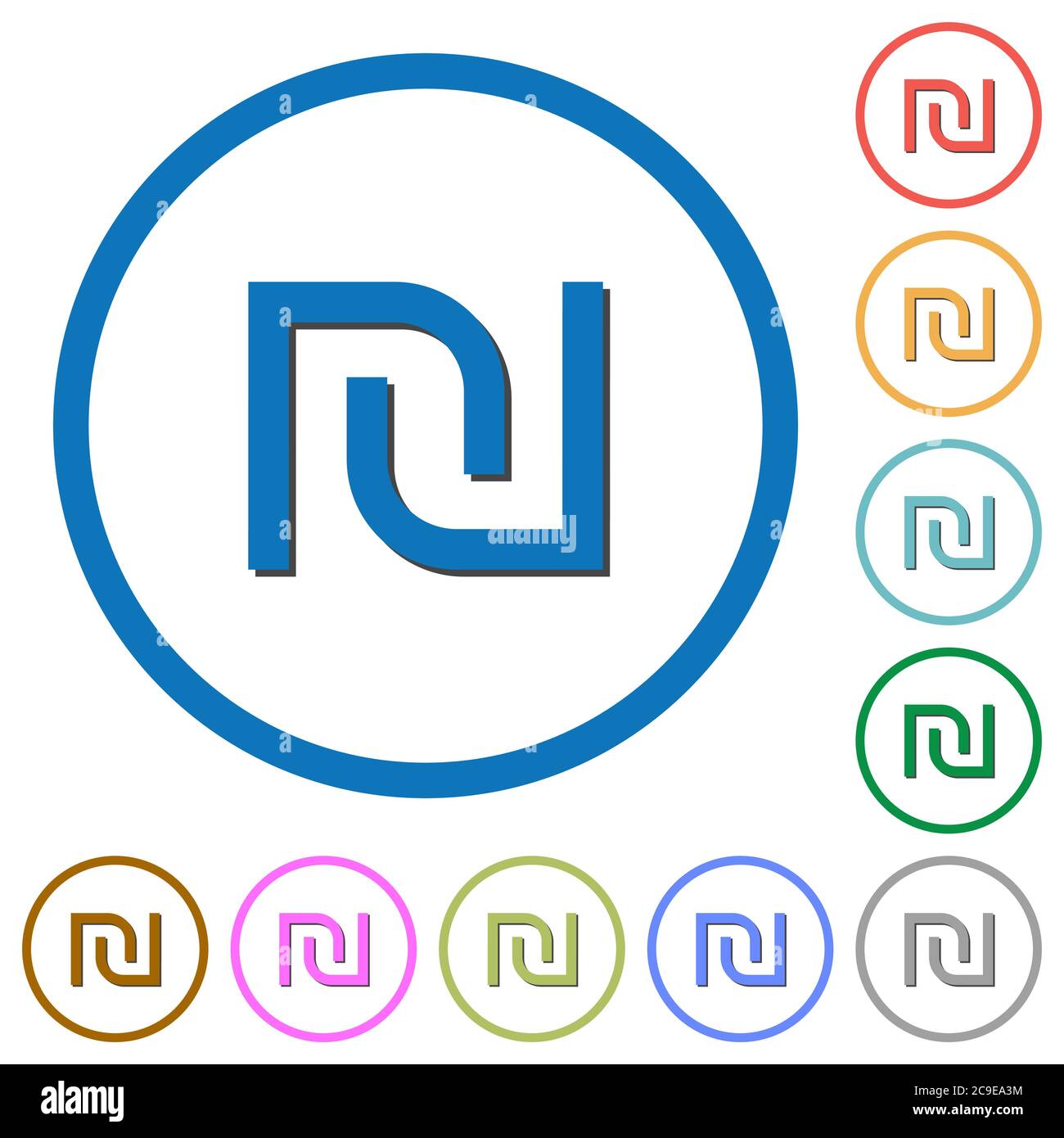 El nuevo Shekel israelí firma colores planos iconos vectoriales con