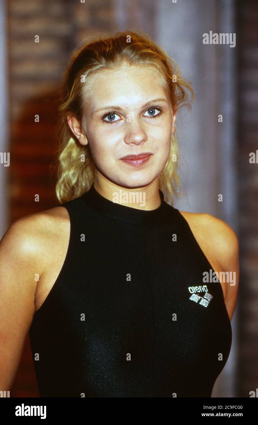 Harald-Schmidt-Show, Unterhaltungstalkshow, Deutschland 1995 - 2003, Sendung vom 25. Oktober 1996, Gaststar: Gymnastin Magdalena Brzeska Foto de stock