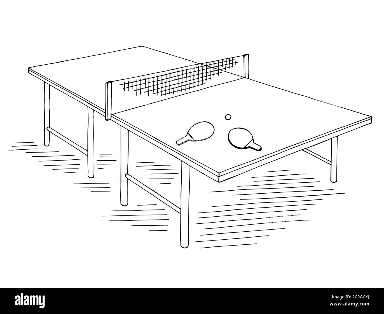 Mesa de ping-pong deporte gráfico negro blanco aislado dibujo ilustración  vector Imagen Vector de stock - Alamy