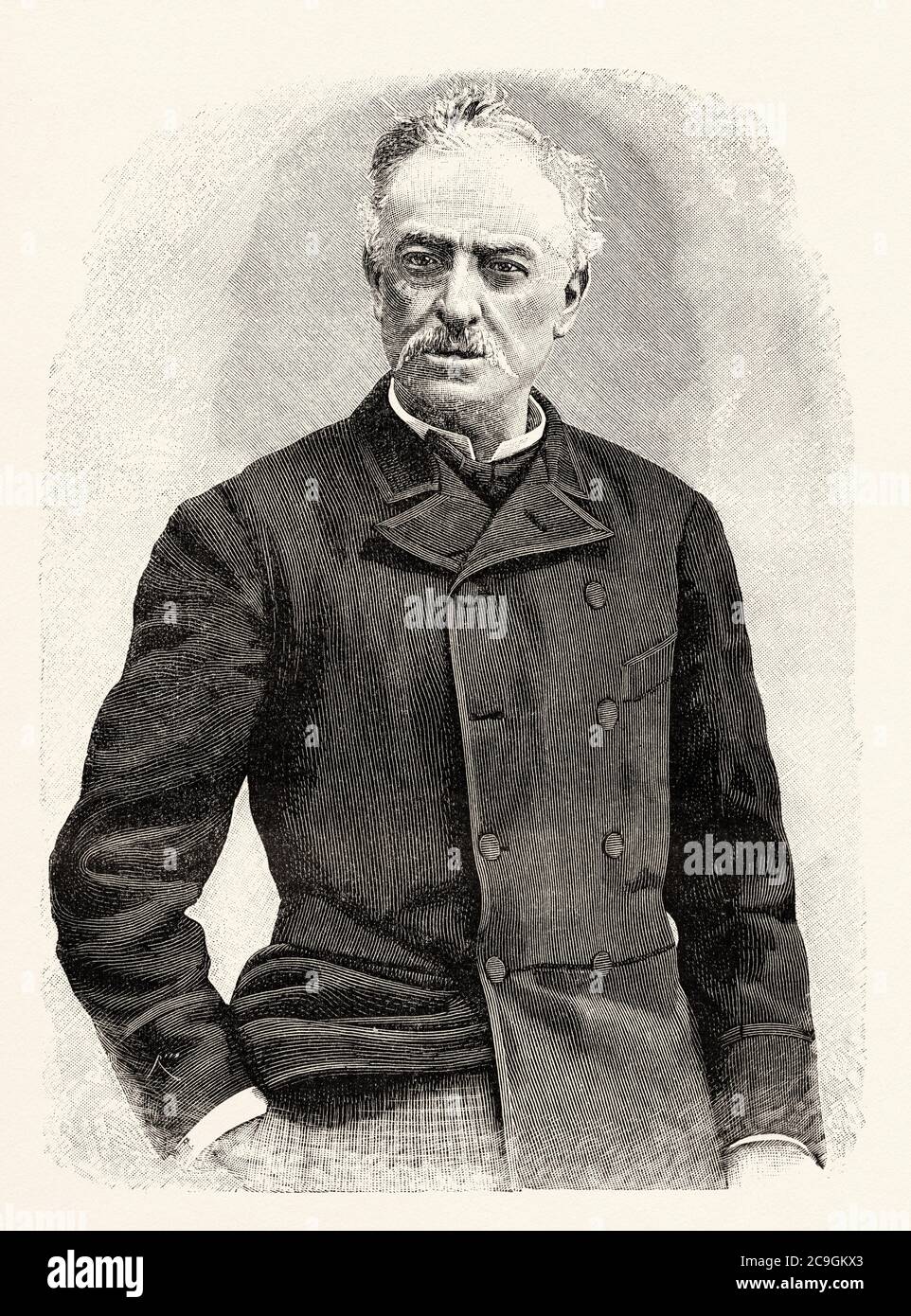 Retrato de José Abascal y Carredano (Pontones 1829 - Madrid 1890) político progresista español, alcalde de Madrid durante la Restauración, España. Antiguo siglo XIX ilustración grabada de la Ilustracion Española y Americana 1890 Foto de stock