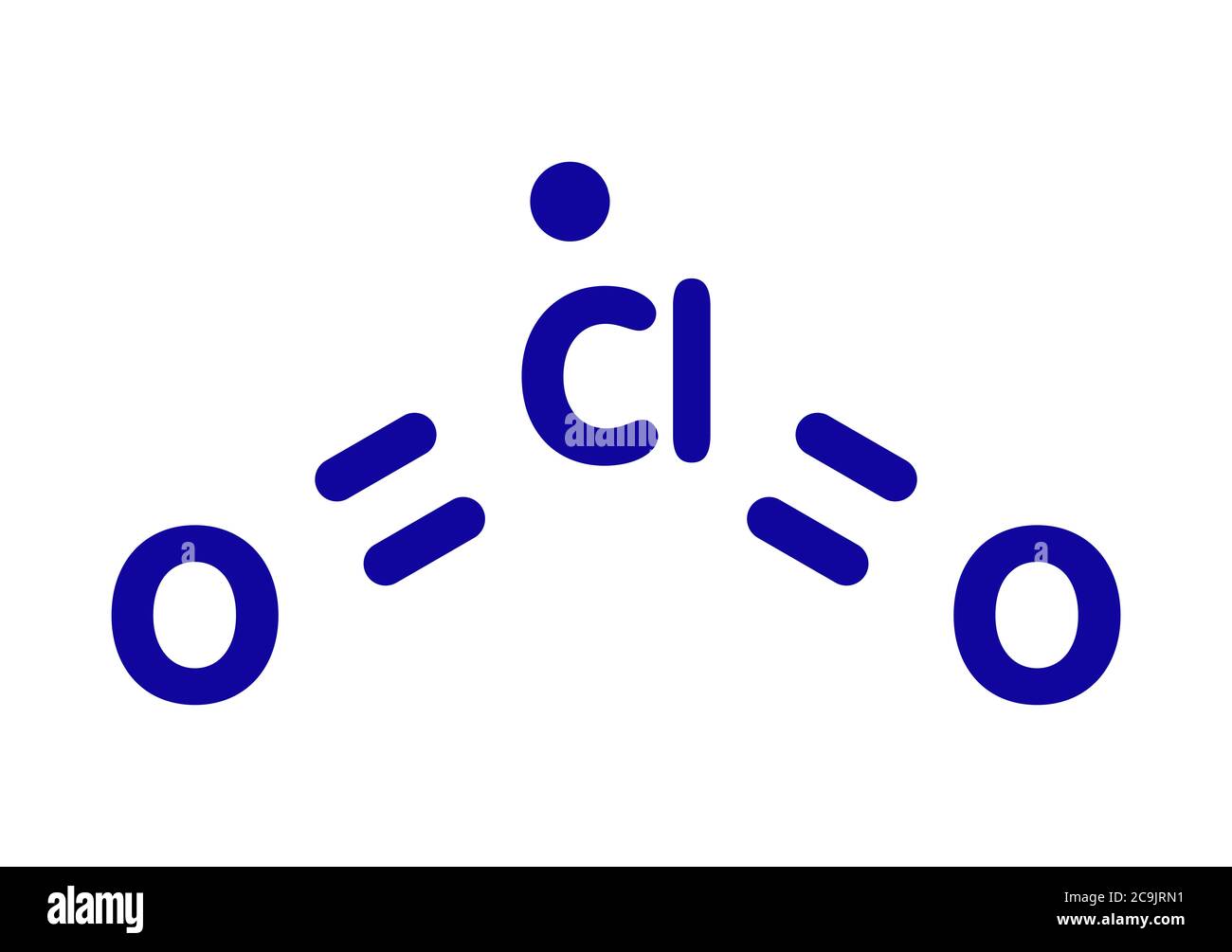 Molécula de dióxido de cloro (ClO2). Se utiliza en el blanqueo de la pulpa  y para la desinfección del agua potable. Fórmula esquelética azul sobre  fondo blanco Fotografía de stock - Alamy