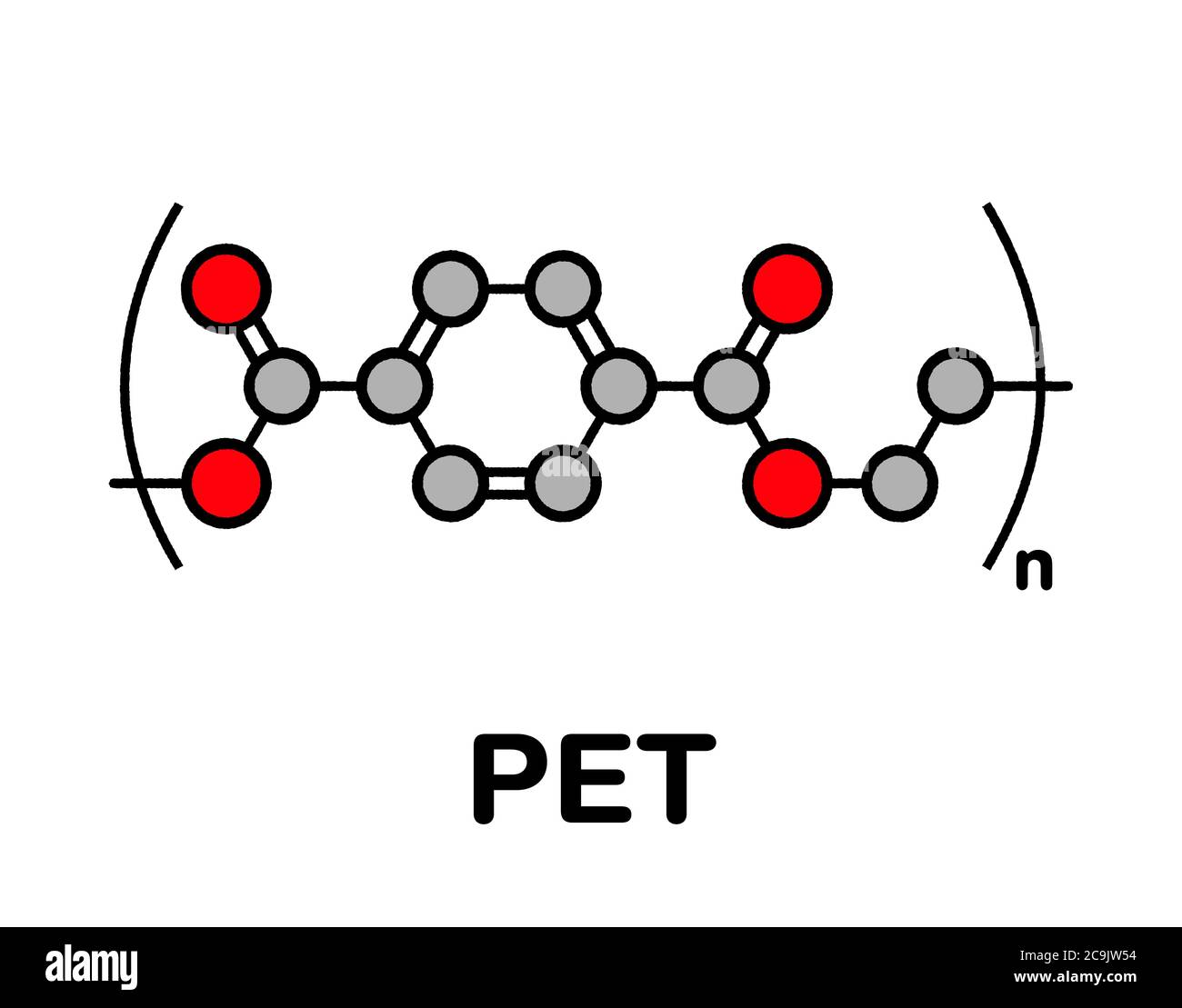 Polietileno tereftalato (PET, PETE) poliéster plástico, estructura química.  Se utiliza principalmente en fibras sintéticas y botellas de plástico.  Esqueleto estilizado f Fotografía de stock - Alamy