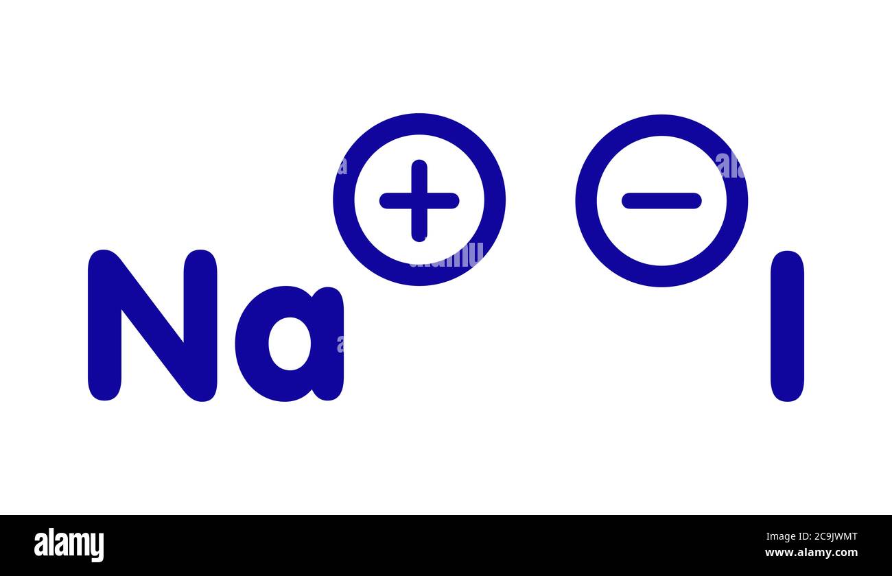 Sal de yoduro de sodio, estructura química. Fórmula esquelética azul