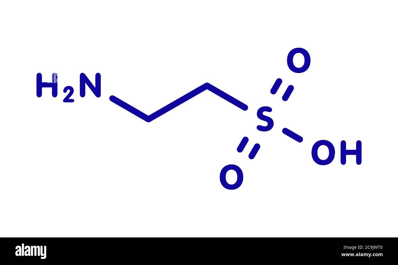 Taurina (2-aminoetanesulfonic acid) molécula. Ingrediente común de las  bebidas energéticas y los suplementos nutricionales. Fórmula esquelética  azul sobre fondo blanco Fotografía de stock - Alamy