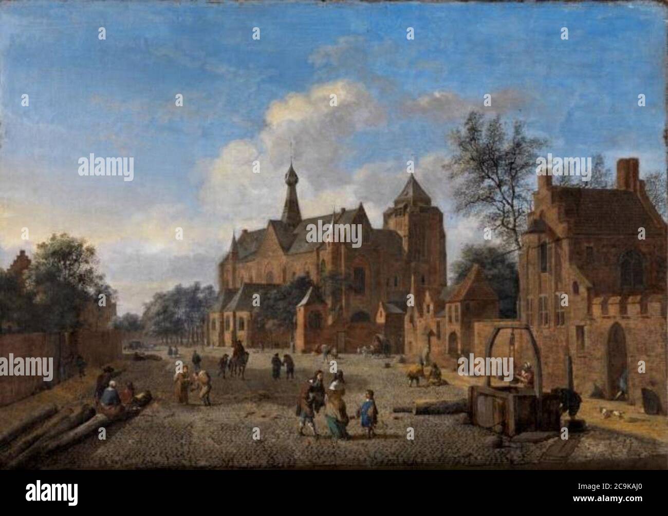 Jan van der Heyden en Johannes Lingelbach - Het kerkplein van Veere in Zeeland - 340 - Staatliche Kunsthalle Karlsruhe. Foto de stock